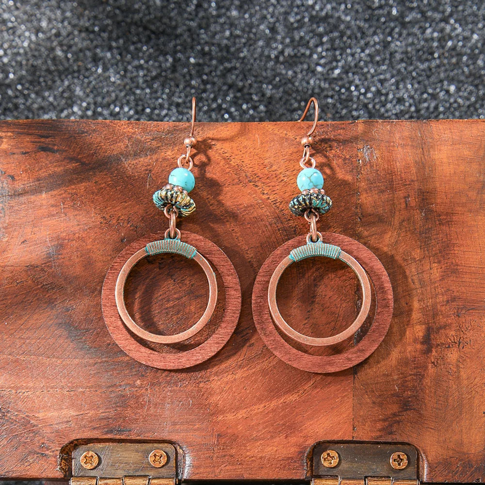 Pendientes étnicos vintage únicos marrones para mujer, estilo bohemio, inusuales, geométricos, con borlas y gotas de agua, joyería femenina.