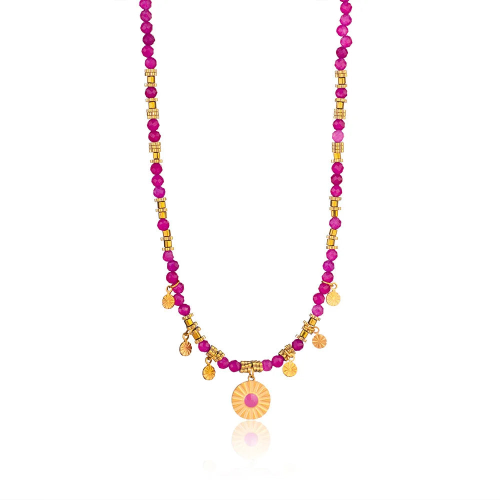 Collar Keen on de acero inoxidable con colgante de cuentas de piedra natural, ideal para fiestas en la playa de mujer, estilo europeo americano.