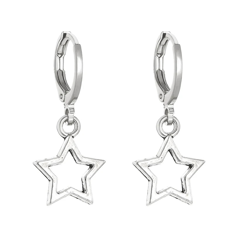 Nuevos y creativos pendientes de aro con forma de estrella, pendientes sencillos a la moda, regalos para mujer, lindas miniestrellitas, joyería navideña de los años 20.