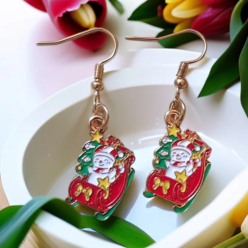 Pendientes navideños de moda para mujer: colgante de feliz Navidad, árbol de Navidad, ciervo, diseño de padre, joyería de estilo mixto.