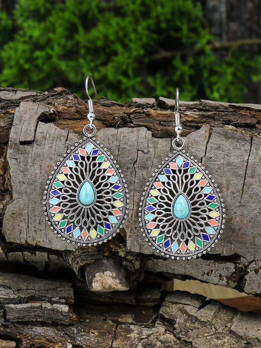Pendientes étnicos Feng Shui con forma de gota hueca de colores esmaltados para mujer, conjunto de collar corto bohemio para vacaciones.
