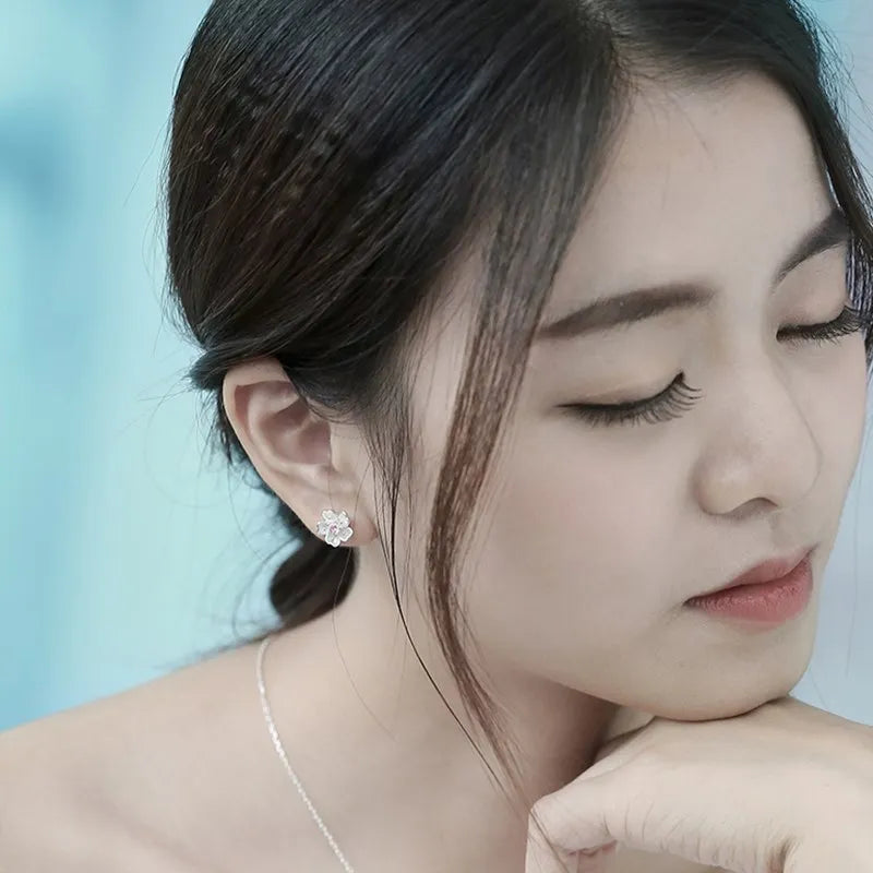 Conjunto de joyas de plata de ley 925 con románticos collar, pendientes, anillo y pulsera de flores de cerezo para mujer.