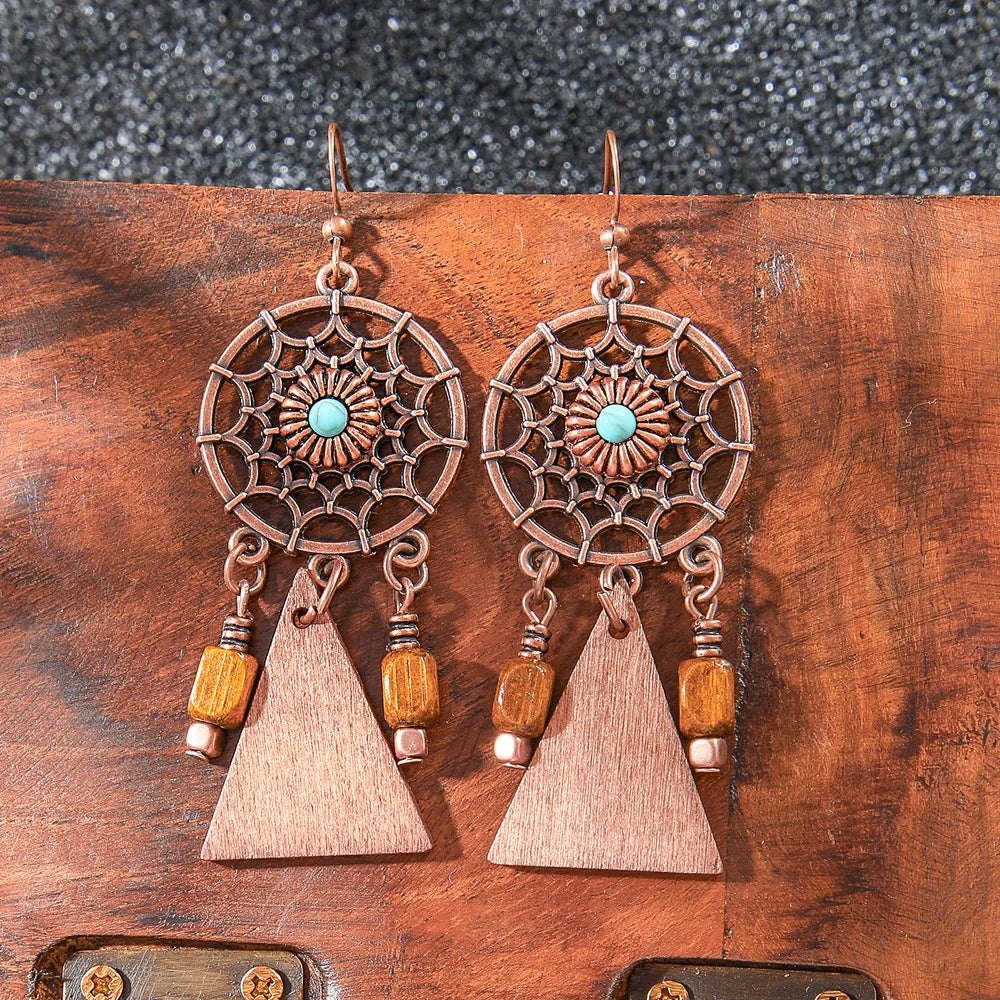 Pendientes étnicos vintage únicos marrones para mujer, estilo bohemio, inusuales, geométricos, con borlas y gotas de agua, joyería femenina.