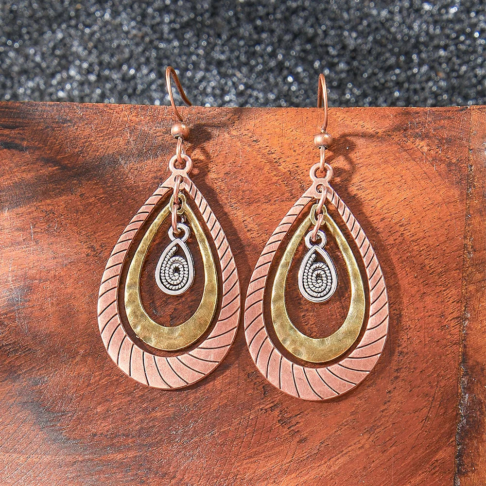 Pendientes étnicos vintage únicos marrones para mujer, estilo bohemio, inusuales, geométricos, con borlas y gotas de agua, joyería femenina.