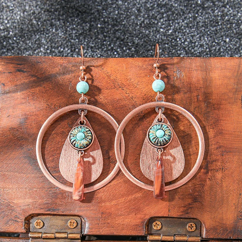 Pendientes étnicos vintage únicos marrones para mujer, estilo bohemio, inusuales, geométricos, con borlas y gotas de agua, joyería femenina.