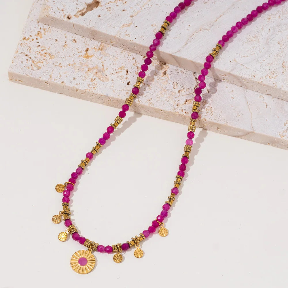 Collar Keen on de acero inoxidable con colgante de cuentas de piedra natural, ideal para fiestas en la playa de mujer, estilo europeo americano.