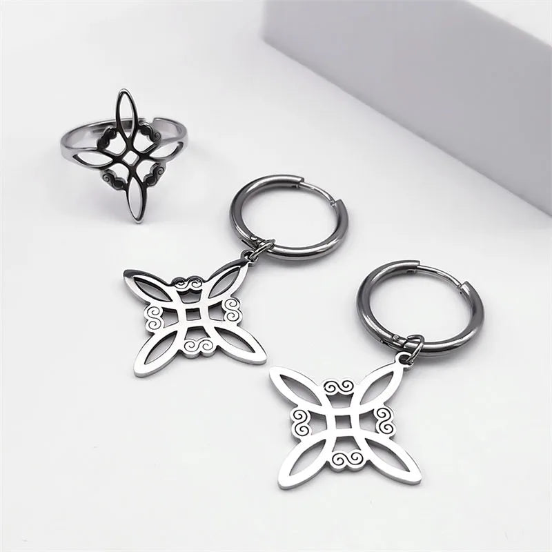 Conjunto de joyas de acero inoxidable, colgante de nudo celta irlandés, collar, pendientes, pulsera, anillo