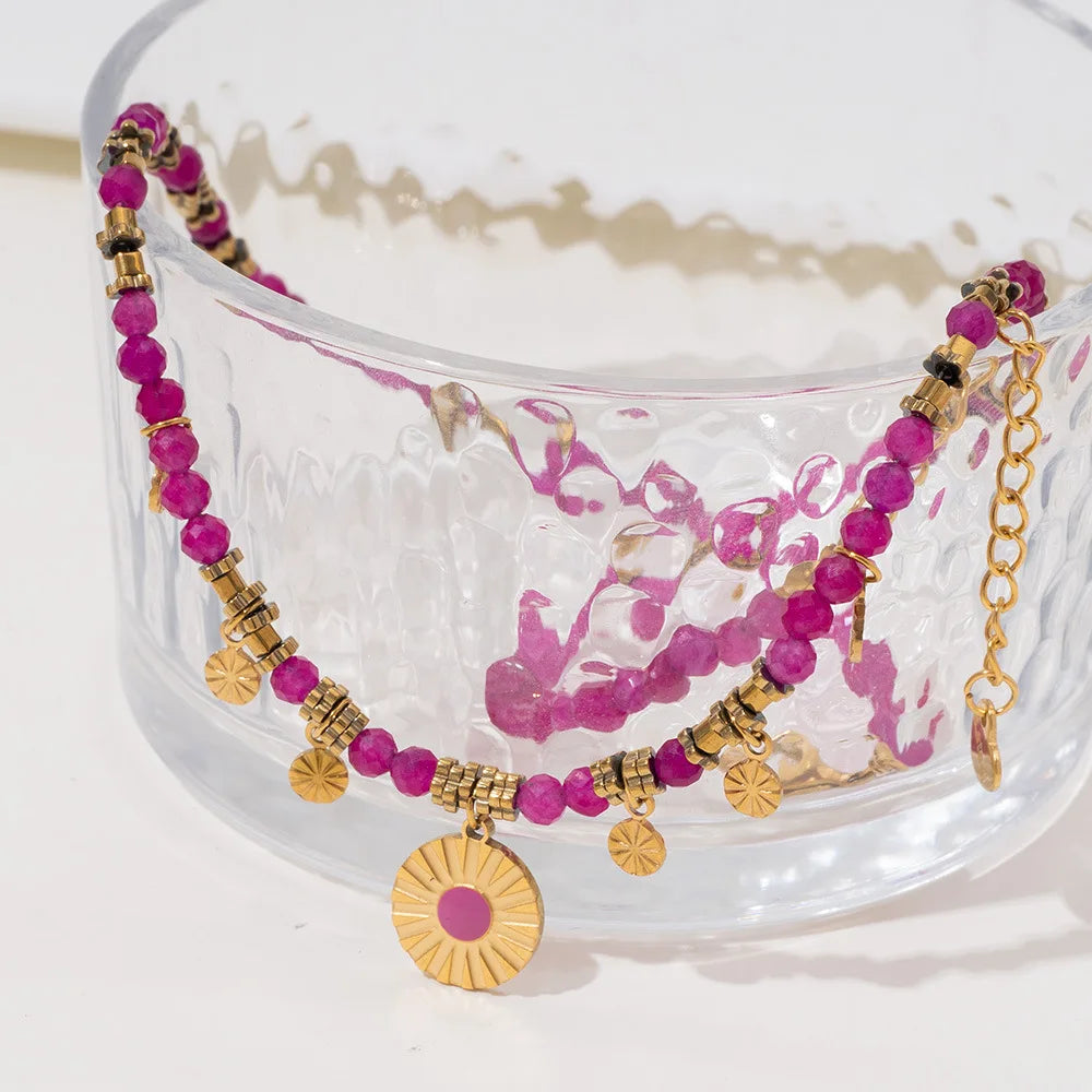 Collar Keen on de acero inoxidable con colgante de cuentas de piedra natural, ideal para fiestas en la playa de mujer, estilo europeo americano.