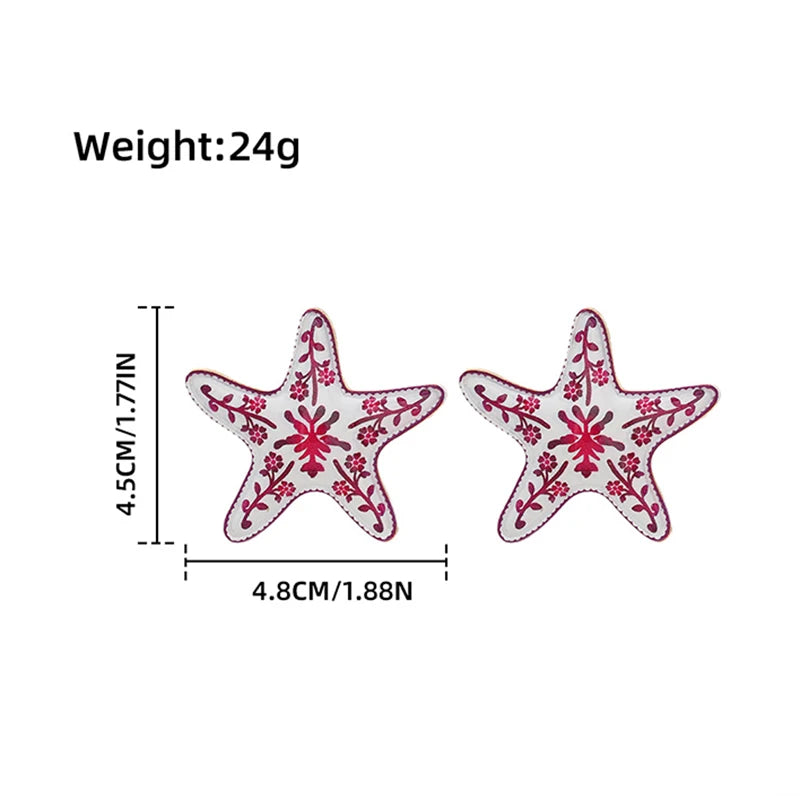 Pendientes de estrella de mar con flores pintadas a la moda para mujer, pendientes creativos y únicos de estilo vacacional, joyería femenina para fiesta en la playa, regalo