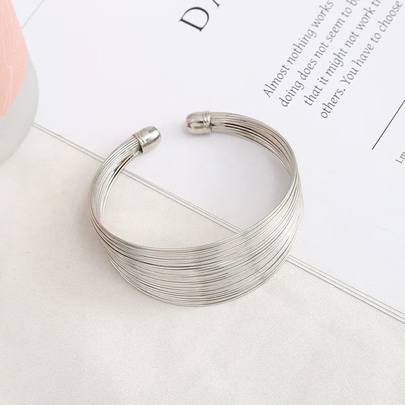 Pulseras de alambre redondas estilo punk para mujer, estilo rock, hip hop, color dorado y plateado, joyería de fiesta.