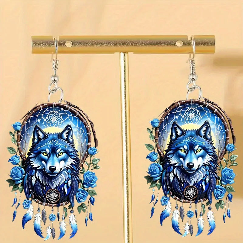 Pendientes colgantes de atrapasueños coloridos de acrílico 2D, pendientes de moda mujer