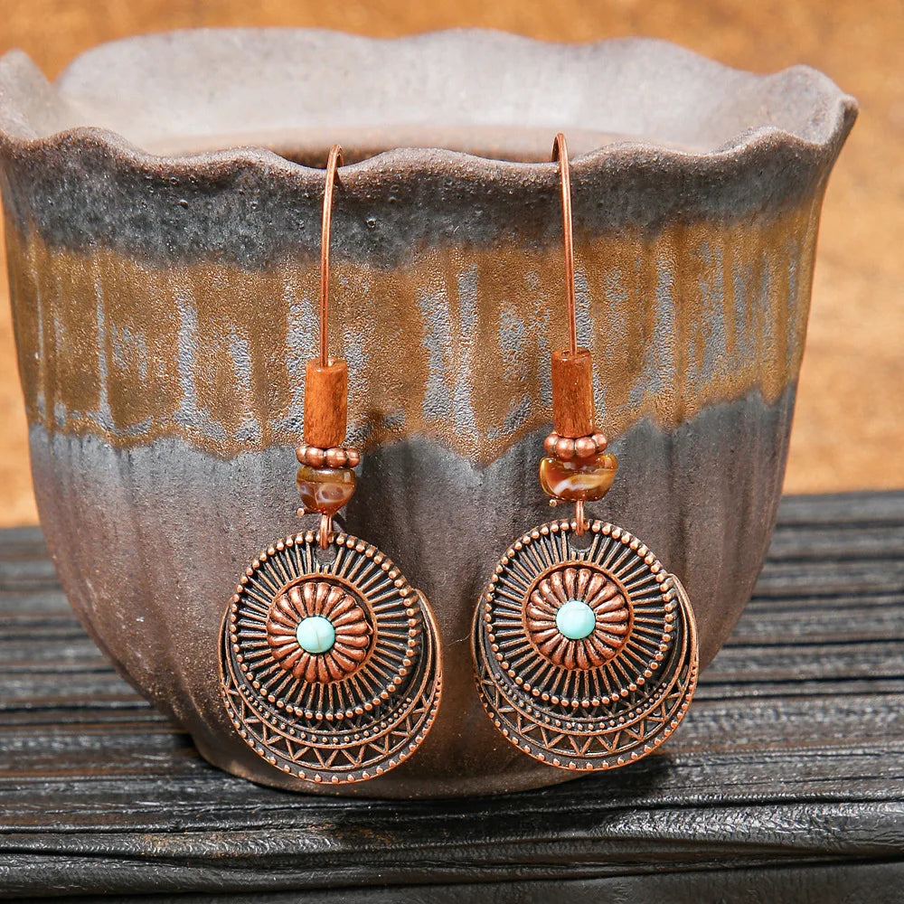 Pendientes étnicos vintage únicos marrones para mujer, estilo bohemio, inusuales, geométricos, con borlas y gotas de agua, joyería femenina.