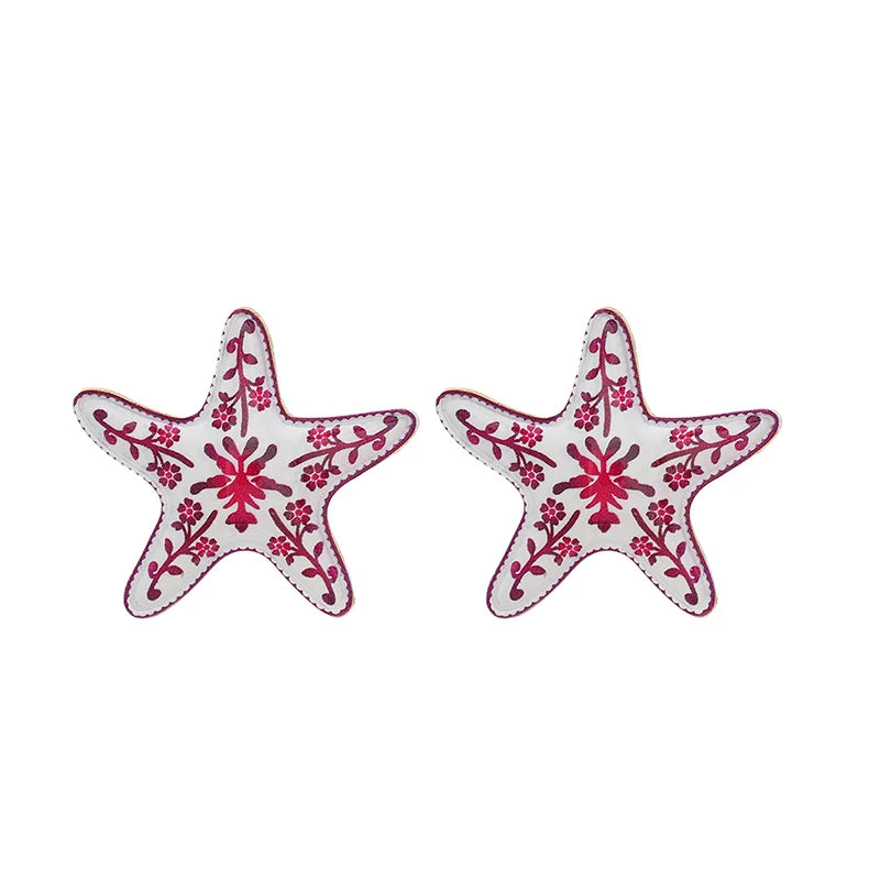 Pendientes de estrella de mar con flores pintadas a la moda para mujer, pendientes creativos y únicos de estilo vacacional, joyería femenina para fiesta en la playa, regalo