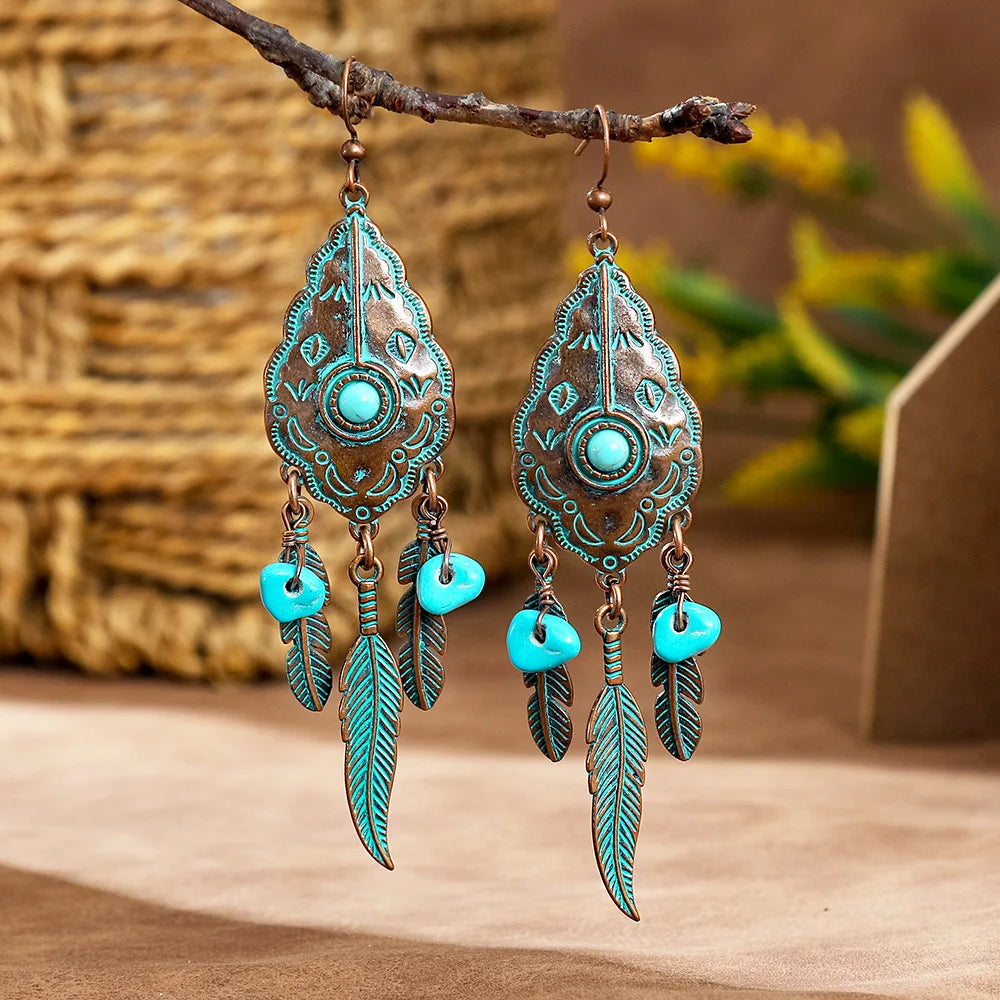 Pendientes de borlas de metal étnicos vintage de 16 estilos para mujer, con textura inusual y personalidad, joyería femenina para vacaciones y uso diario.