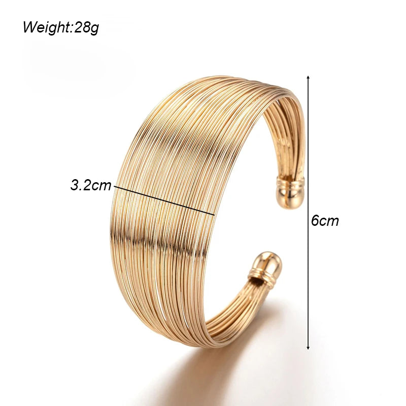 Pulseras de alambre redondas estilo punk para mujer, estilo rock, hip hop, color dorado y plateado, joyería de fiesta.