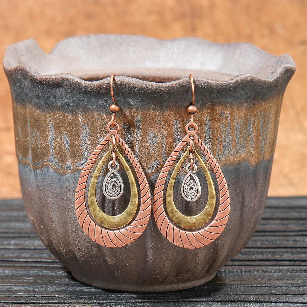 Pendientes étnicos vintage únicos marrones para mujer, estilo bohemio, inusuales, geométricos, con borlas y gotas de agua, joyería femenina.