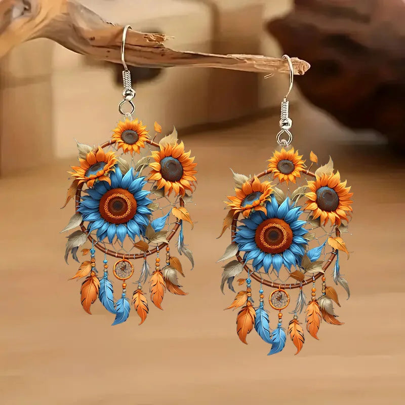 Pendientes colgantes de atrapasueños coloridos de acrílico 2D, pendientes de moda mujer