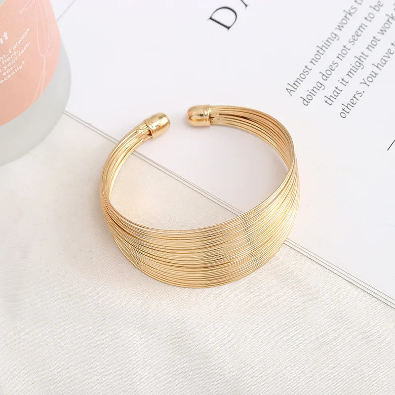 Pulseras de alambre redondas estilo punk para mujer, estilo rock, hip hop, color dorado y plateado, joyería de fiesta.