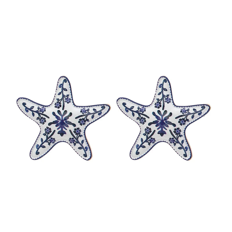 Pendientes de estrella de mar con flores pintadas a la moda para mujer, pendientes creativos y únicos de estilo vacacional, joyería femenina para fiesta en la playa, regalo