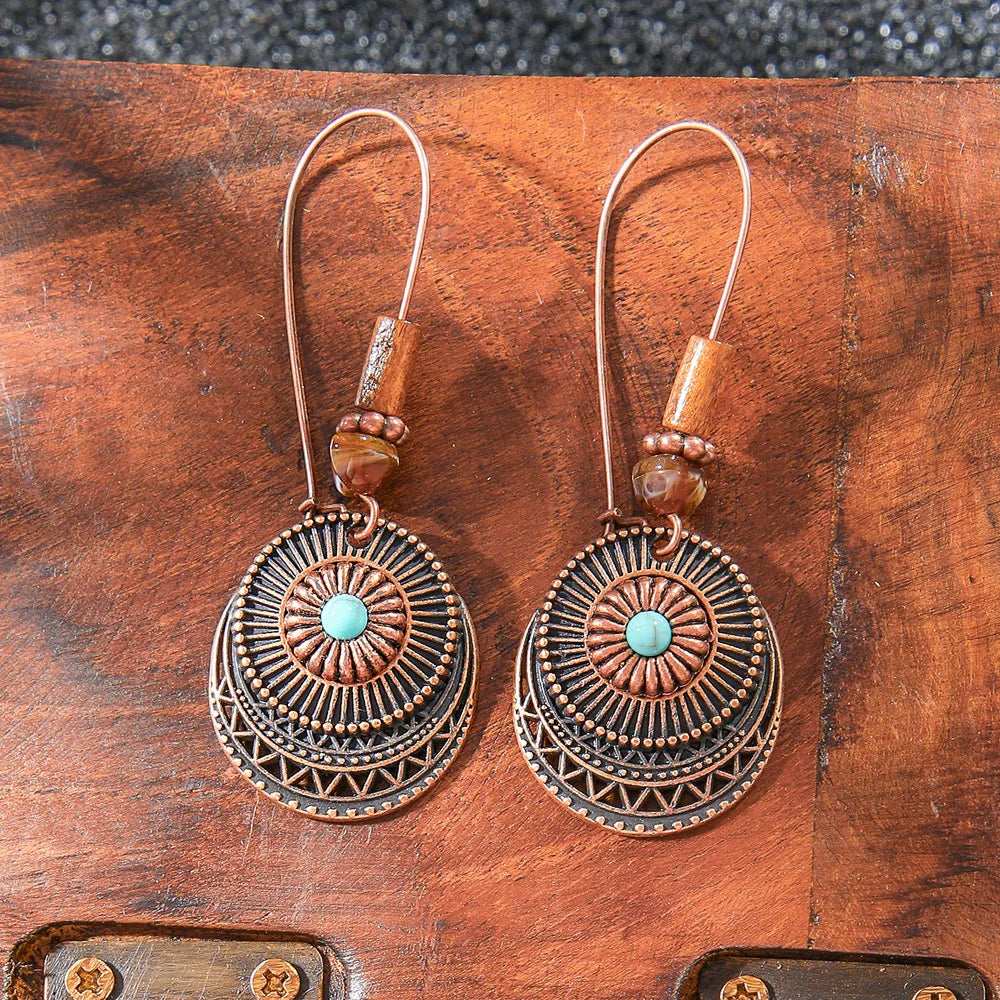 Pendientes étnicos vintage únicos marrones para mujer, estilo bohemio, inusuales, geométricos, con borlas y gotas de agua, joyería femenina.