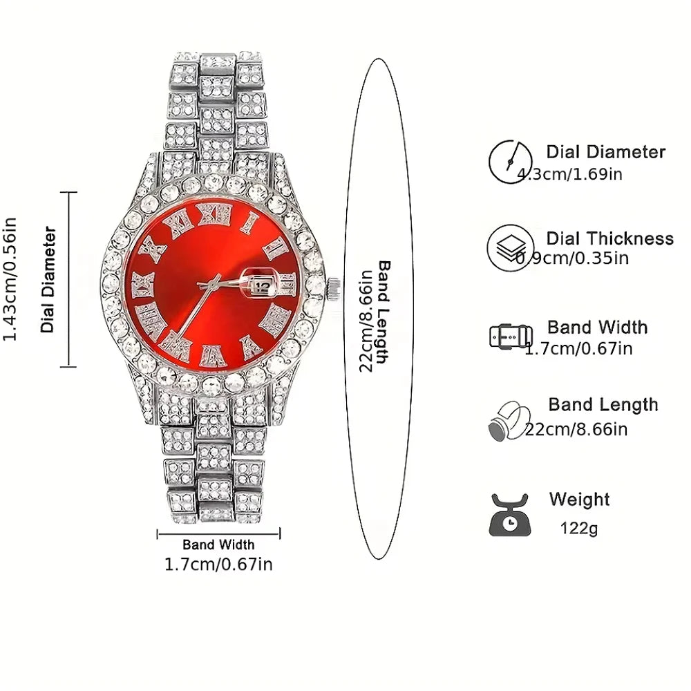 Reloj de cadena cubana de 3 piezas para hombre, estilo hip hop, Miami Curb, con diamantes de imitación pavimentados, collar de rapero cubano, reloj de traje y pulsera, joyería