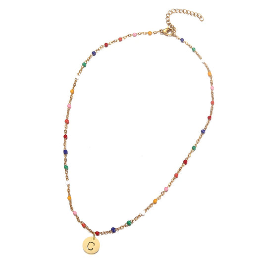 Gargantilla MinaMaMa de acero inoxidable bohemio con cuentas hechas a mano y letra inicial para mujer, colgante con alfabeto y nombre, joyería