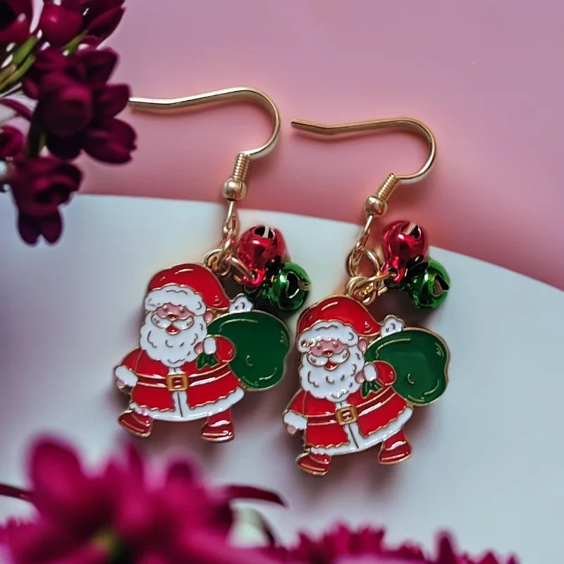 Pendientes navideños de moda para mujer: colgante de feliz Navidad, árbol de Navidad, ciervo, diseño de padre, joyería de estilo mixto.