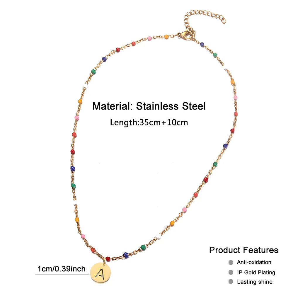 Gargantilla MinaMaMa de acero inoxidable bohemio con cuentas hechas a mano y letra inicial para mujer, colgante con alfabeto y nombre, joyería