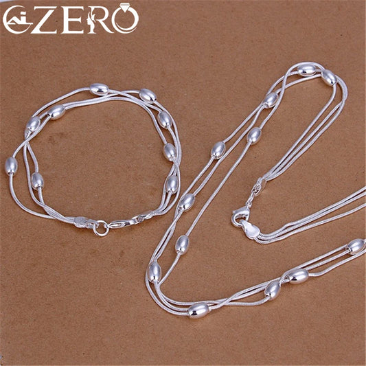 Pulseras y collares de cadena con cuentas ovaladas y flecos de plata de ley 925 para mujer, accesorios de moda para fiestas y bodas, regalos.