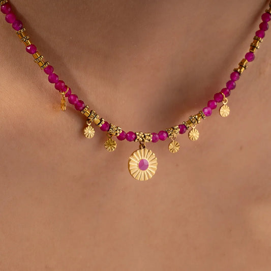 Collar Keen on de acero inoxidable con colgante de cuentas de piedra natural, ideal para fiestas en la playa de mujer, estilo europeo americano.