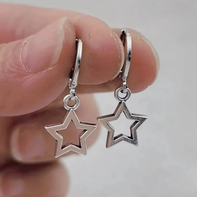 Nuevos y creativos pendientes de aro con forma de estrella, pendientes sencillos a la moda, regalos para mujer, lindas miniestrellitas, joyería navideña de los años 20.