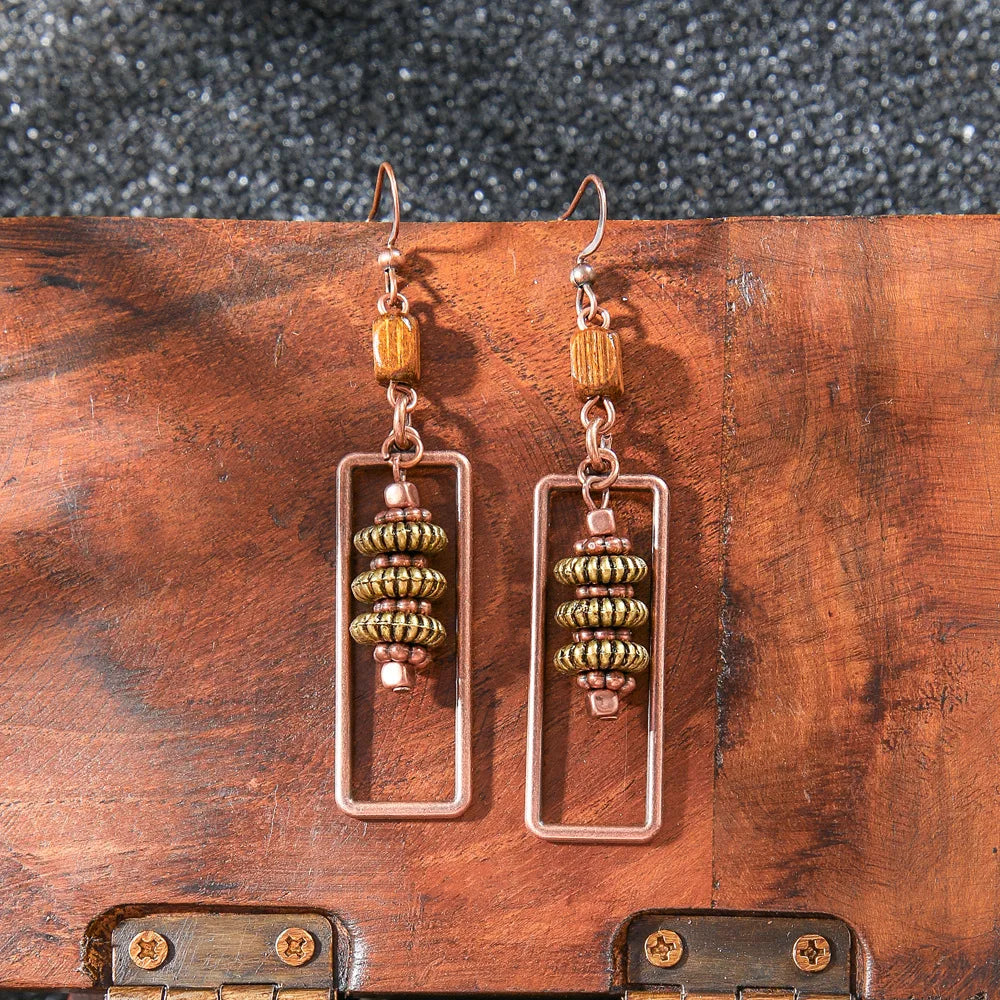 Pendientes étnicos vintage únicos marrones para mujer, estilo bohemio, inusuales, geométricos, con borlas y gotas de agua, joyería femenina.