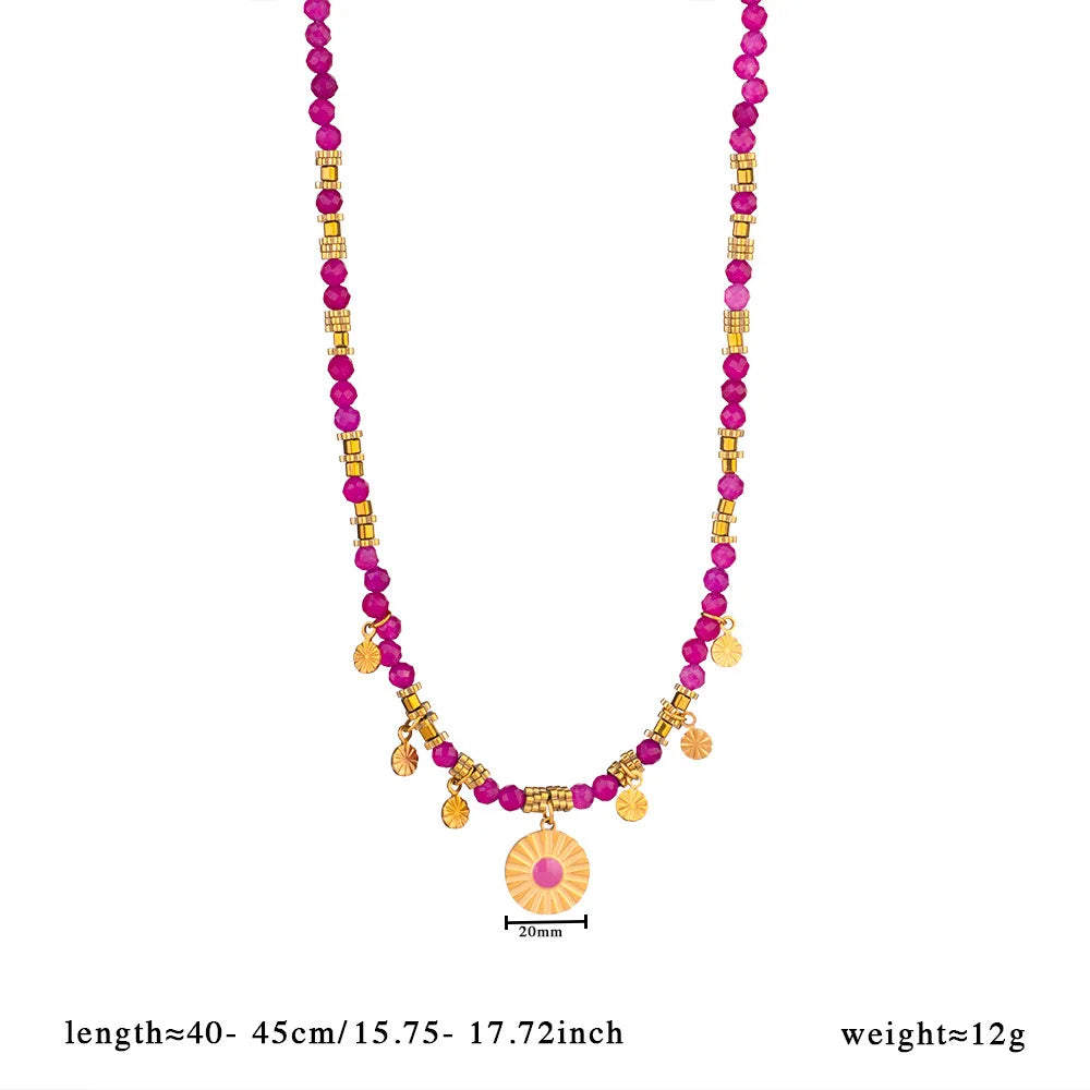 Collar Keen on de acero inoxidable con colgante de cuentas de piedra natural, ideal para fiestas en la playa de mujer, estilo europeo americano.
