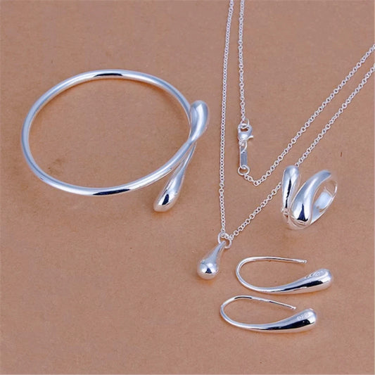 Dijes de plata esterlina con forma de gota de agua, colgante, brazalete, collar, pendiente, anillo para mujer, conjunto de joyería de fiesta de moda