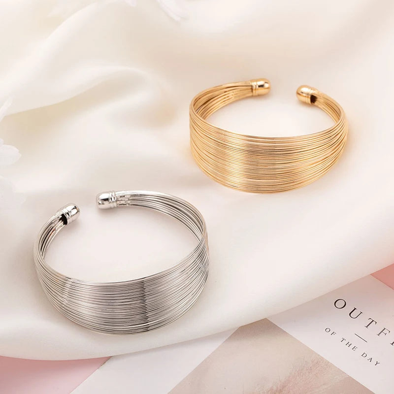 Pulseras de alambre redondas estilo punk para mujer, estilo rock, hip hop, color dorado y plateado, joyería de fiesta.