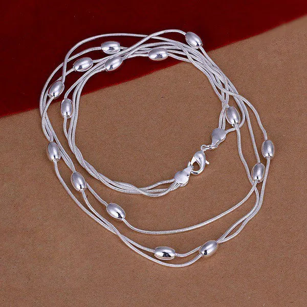 Pulseras y collares de cadena con cuentas ovaladas y flecos de plata de ley 925 para mujer, accesorios de moda para fiestas y bodas, regalos.